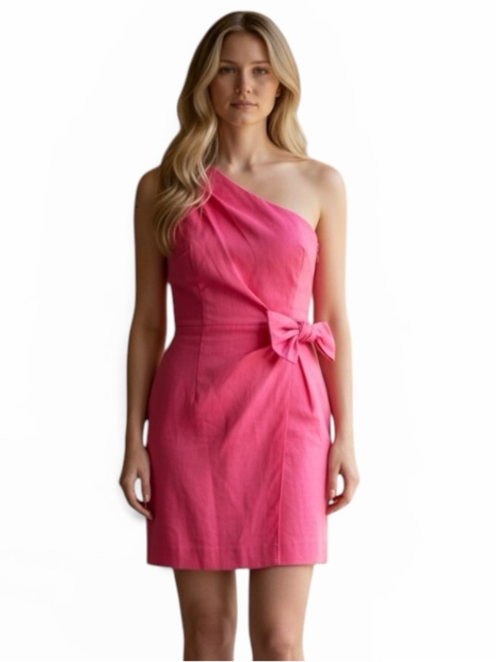 French Connection One-Shoulder Camellia Rose Pink Bow Dress 4